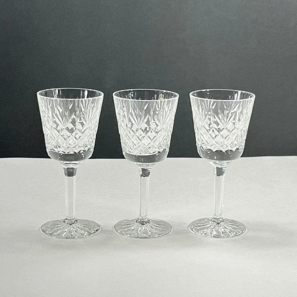 Crystal Wine Glasses Thomas Webb Warwick Pattern 6 Sided Stem 5 1/4